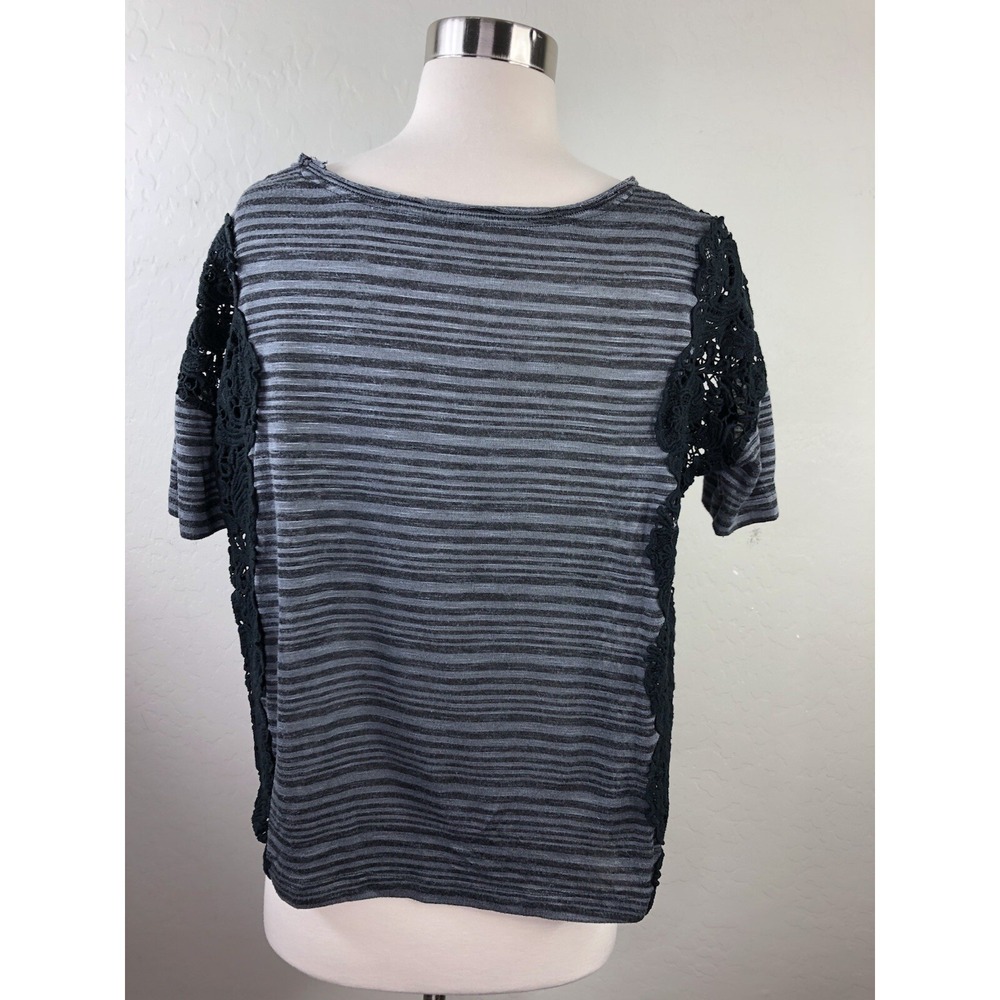 WE THE FREE Womens XS Crochet Side Shirt‎ Black Gray Free People - Picture 2 of 5